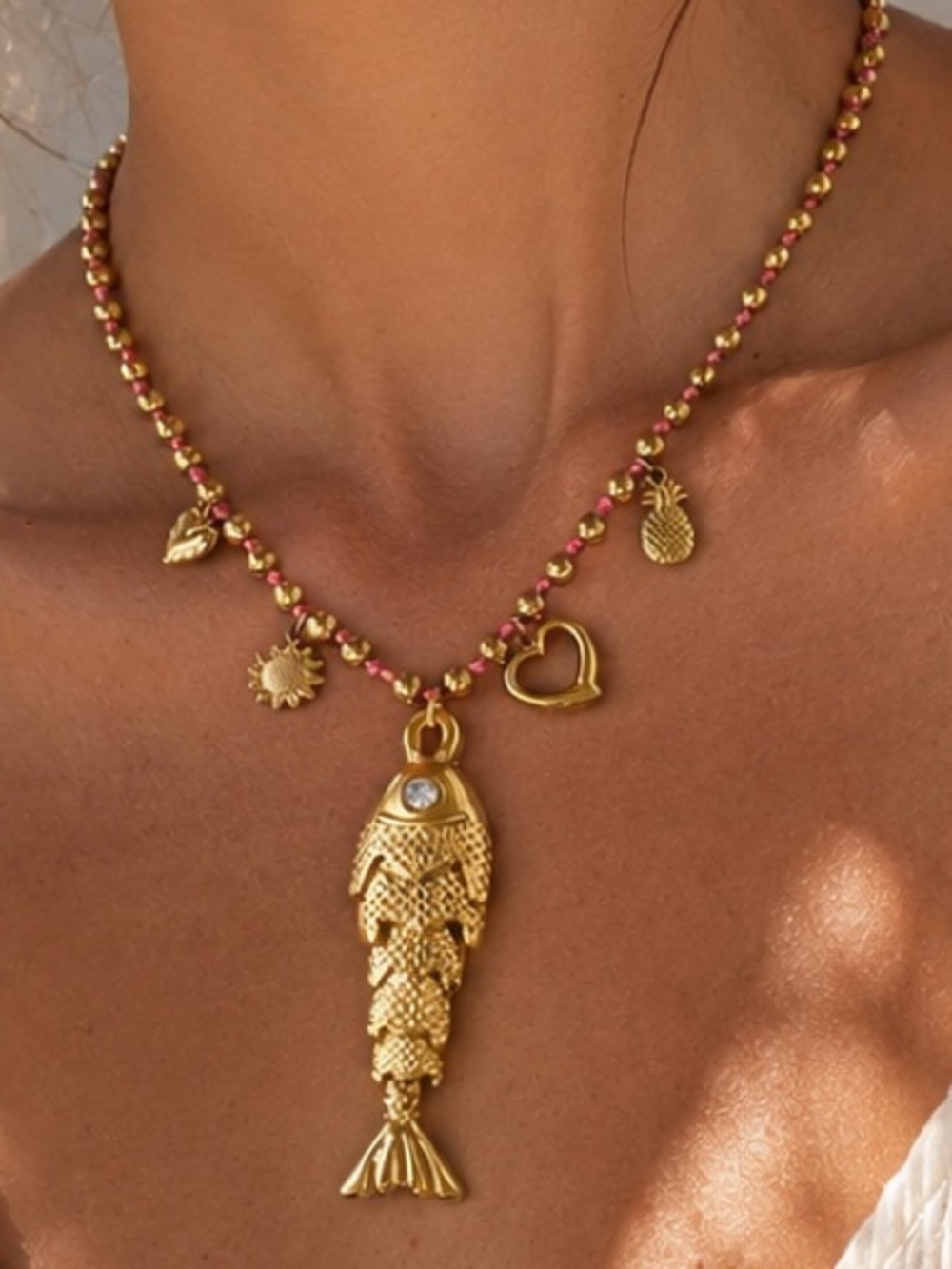 Gold Fish Charm Pendant Necklace - Women's Summer Jewelry